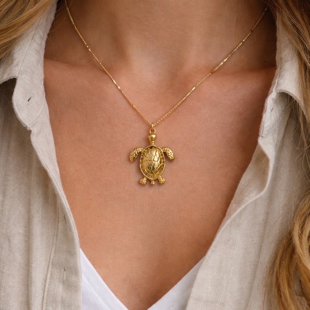 Gold Turtle Pendant Necklace